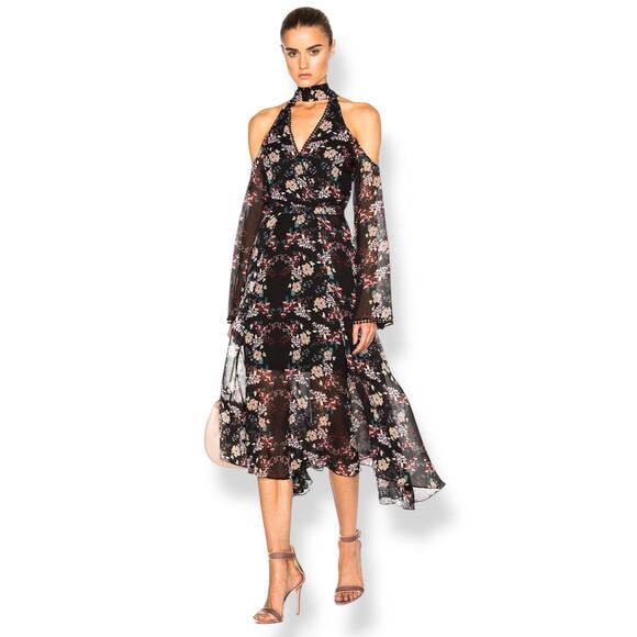 New w/Tags NICHOLAS pure silk floral flowing Goddess cold shoulder dress - Picture 5 of 16